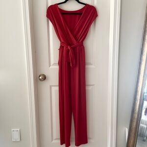 XS Express Red Smooth Matte Jersey Low Back Jumpsuit
